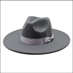 Gray Large Wide Brim Fedora Hat